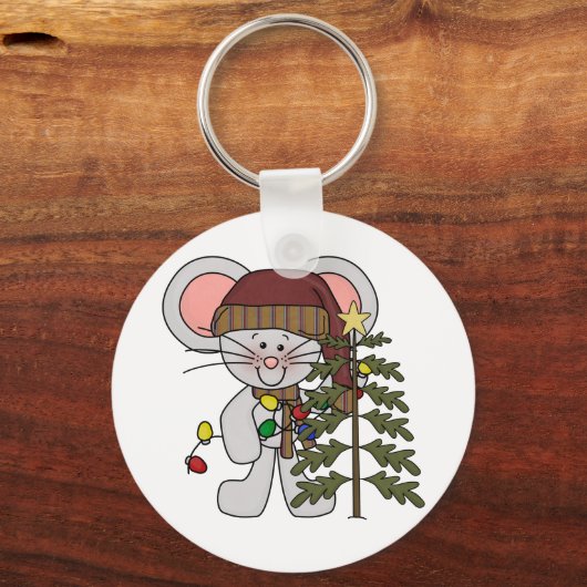 木を飾っているクリスマスのマウス キーホルダー (正面)