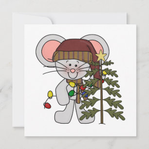 木を飾っているクリスマスのマウス シーズンカード