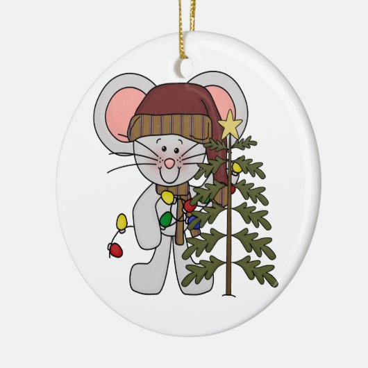 木を飾っているクリスマスのマウス セラミックオーナメント (左)