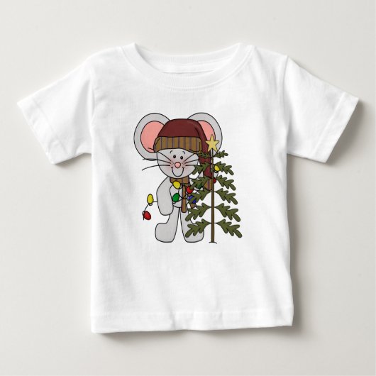 木を飾っているクリスマスのマウス ベビーTシャツ (正面)