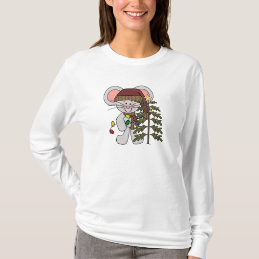 木を飾っているクリスマスのマウス Tシャツ (正面)