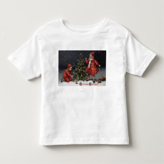 木を飾っているクリスマスGreetingsKids トドラーTシャツ (正面)