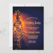 木エレガントきらめく黒のクリスマスパーティー 招待状 (正面)