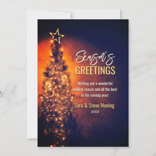 木エレガントきらめく黒のクリスマス シーズンカード (正面)