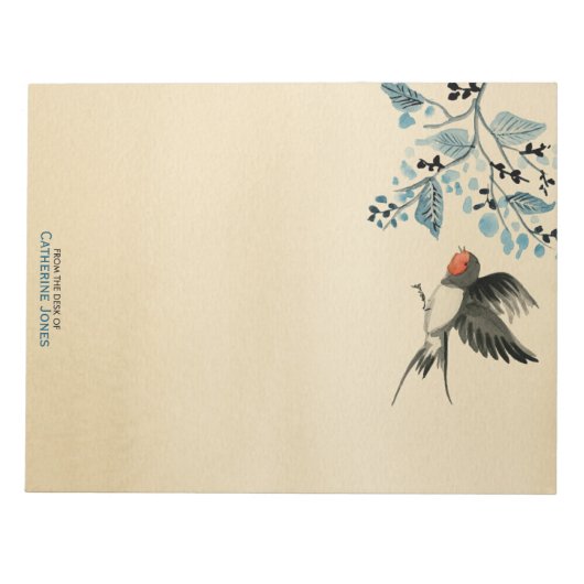 木エレガントの枝と鳥 |ヴィンテージ分与 ノートパッド (正面)