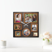 木エレガントパーソナライズされた製フォトフレーム木時計 スクエア壁時計 (ホーム)