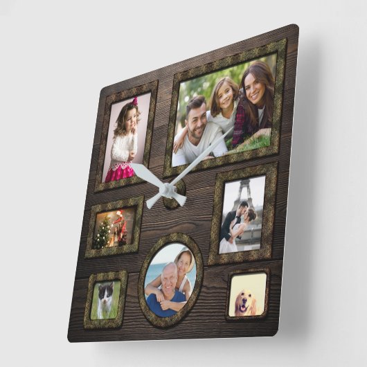 木エレガントパーソナライズされた製フォトフレーム木時計 スクエア壁時計 (傾斜)