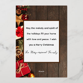 木エレガント家クリスマスTwo Photo 箔シーズンカード