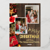 木エレガント家クリスマスTwo Photo 箔シーズンカード (正面)