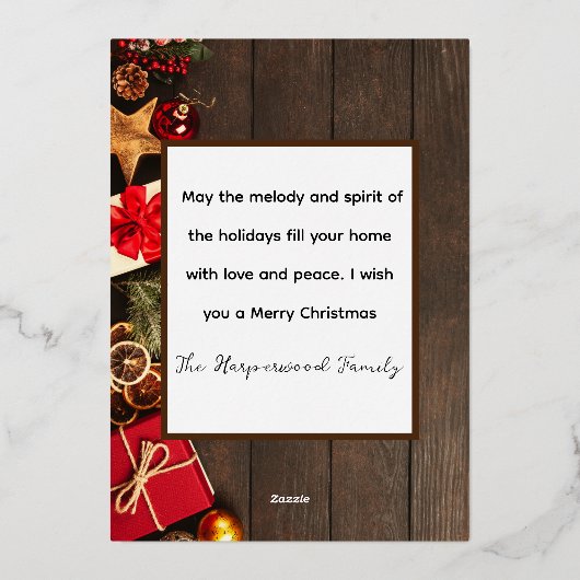 木エレガント家クリスマスTwo Photo 箔シーズンカード (裏面)