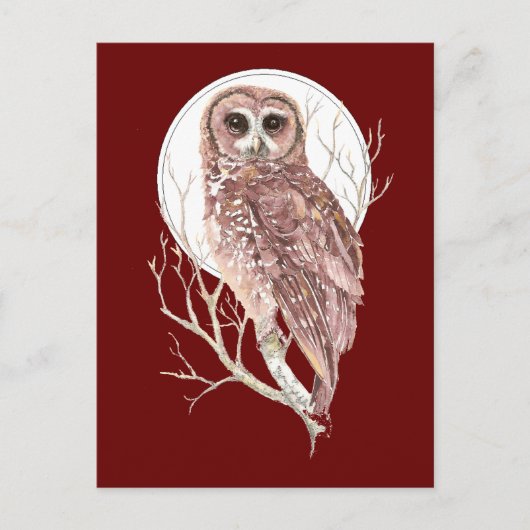 木カスタムの水色フクロウ,月,鳥,自然 ポストカード (正面)