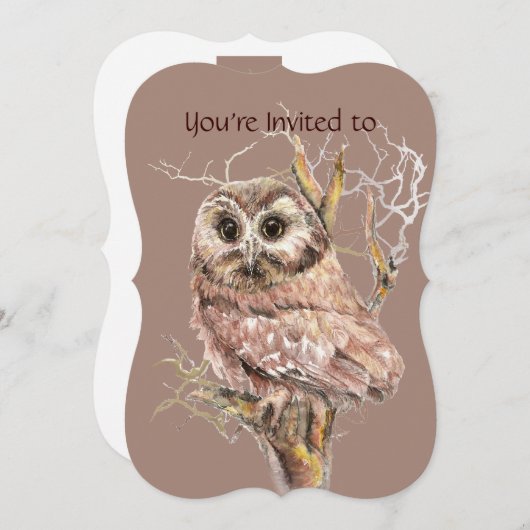 木カスタム術の招待状フクロウ 招待状 (正面/裏面)