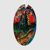 木カラフルと川絵画の オーナメント (正面)