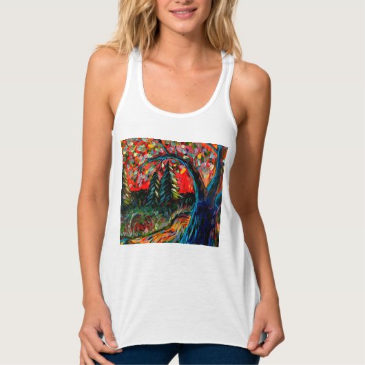 木カラフルと川絵画の タンクトップ (正面)
