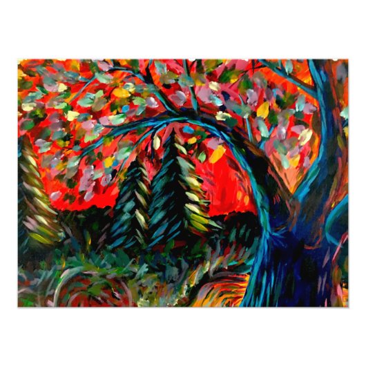 木カラフルと川絵画の フォトプリント            (正面)