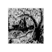 木カラフルと川絵画の ラバースタンプ (インプリント)