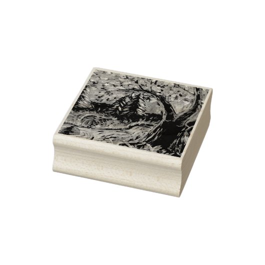 木カラフルと川絵画の ラバースタンプ (スタンプ)