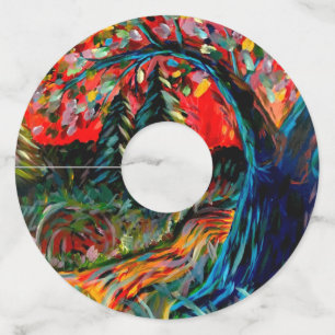 木カラフルと川絵画の ワイングラスタグ