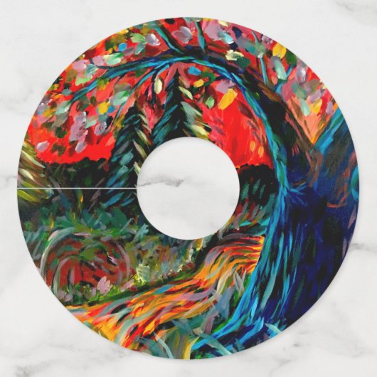 木カラフルと川絵画の ワイングラスタグ (正面)