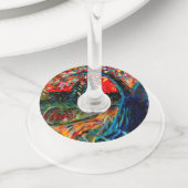 木カラフルと川絵画の ワイングラスタグ (クローズアップ)