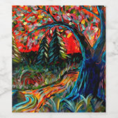 木カラフルと川絵画の ワインラベル (シングルラベル)