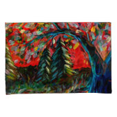 木カラフルと川絵画の 枕カバー (正面右)