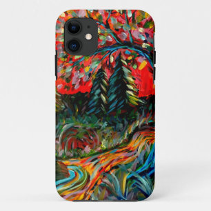 木カラフルと川絵画の iPhone 11 ケース