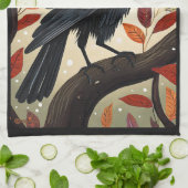 木カラフルに刺された烏 キッチンタオル (折り畳み)