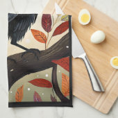 木カラフルに刺された烏 キッチンタオル (四つ折り)