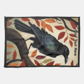 木カラフルに刺された烏 キッチンタオル (横)