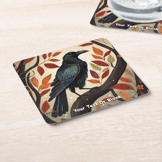 木カラフルに刺された烏 スクエアペーパーコースター (アングル)