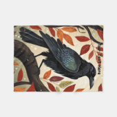 木カラフルに刺された烏 フリースブランケット (正面(横))