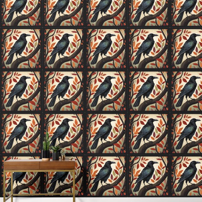 木カラフルに刺された烏 壁紙 (廊下)