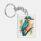 木カラフルの枝にとまったカワセミ キーホルダー (正面左)