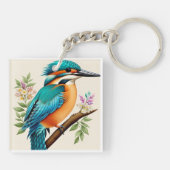 木カラフルの枝にとまったカワセミ キーホルダー (裏面)