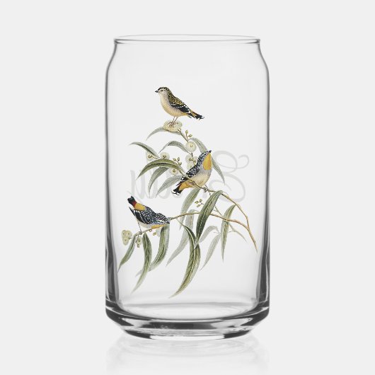 木カラフルの枝の上の鳥 ガラス缶 (正面)