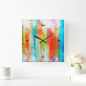 木カラフルモダン粒の背景#10 スクエア壁時計 (ホーム)