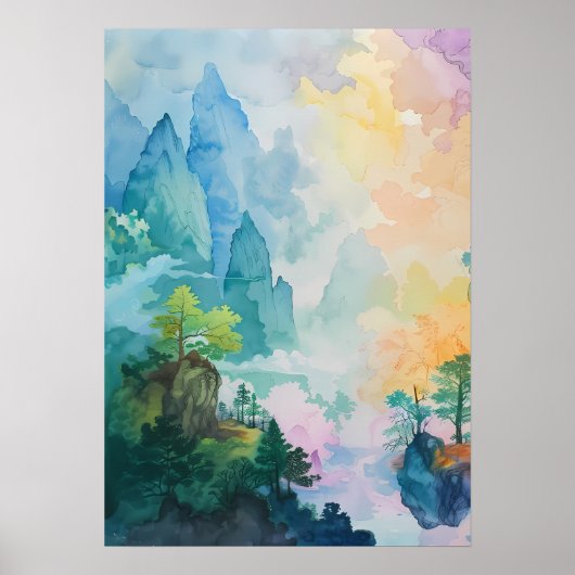 木カラフル山の夢の風景 ポスター (正面)