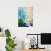 木カラフル山の夢の風景 ポスター (ホームオフィス)