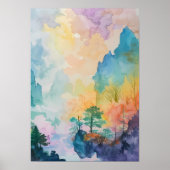 木カラフル山の夢の風景 ポスター (正面)
