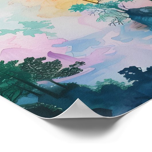 木カラフル山の夢の風景 ポスター (角)