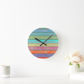 木カラフル板 ラウンド壁時計 (ホーム)