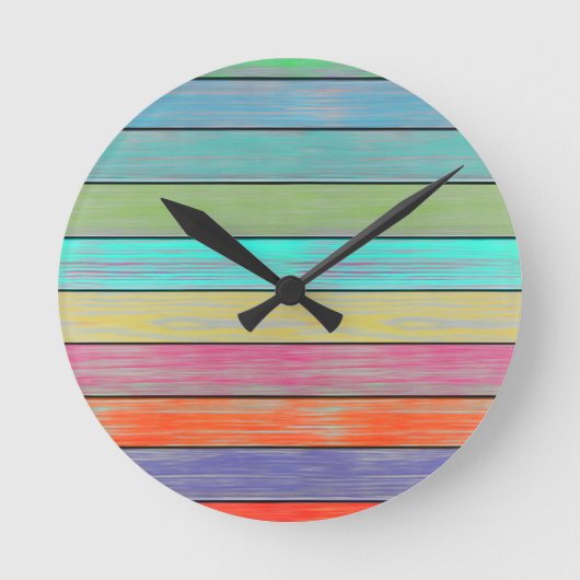 木カラフル板 ラウンド壁時計 (正面)