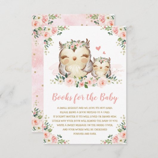 木ガーリー林フローラフクロウがベビーの本を持って来る エンクロージャーカード (正面/裏面)