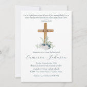 木クロス白と青の花バプテスマ 招待状 (正面)