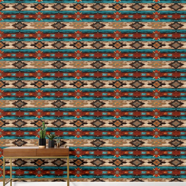 木クールフェイク洋タイル模様 壁紙 (廊下)