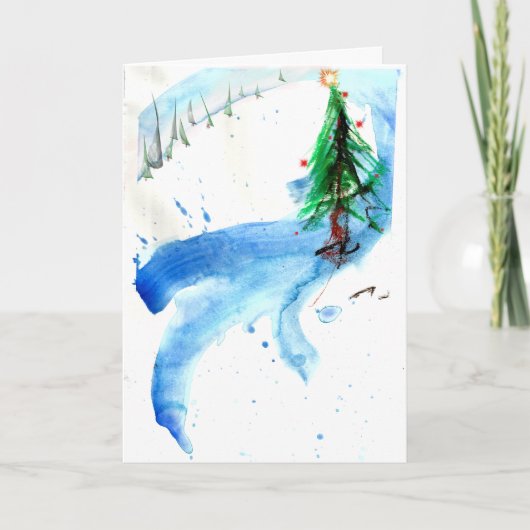 木コンテンポラリーの海のクリスマスツリー カード (正面)