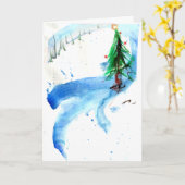 木コンテンポラリーの海のクリスマスツリー カード (黄色い花)