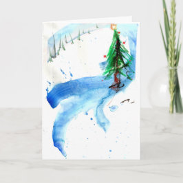 木コンテンポラリーの海のクリスマスツリー カード