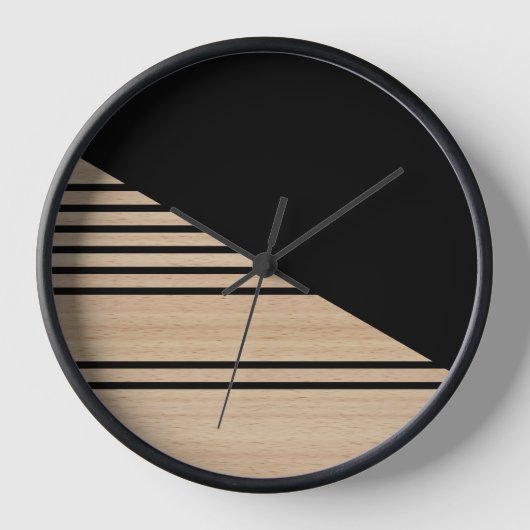 木コンテンポラリーストライプのブロックフェイク 壁時計 (正面)